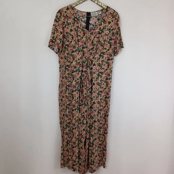 Vintage 90s Jessica Stevens Women's Multicolor Floral Jumpsuit sz 16 Cottagecore - Picture 2 of 6